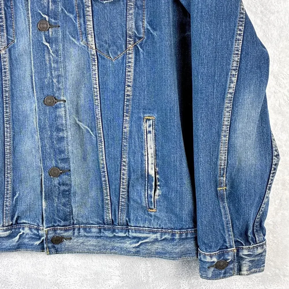VTG Levis Trucker Jacket Mens L Denim Type 3 Faded Distressed Whiskered 72334